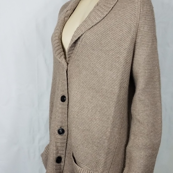 Lacoste beige tan wool blend button up tunic cardigan w/ pockets ladies size 38 - Picture 5 of 8
